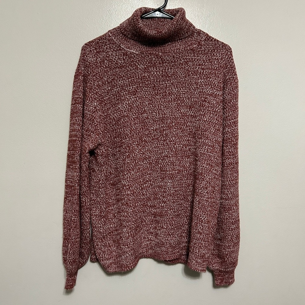 Zenana Turtleneck Sweater Womens M Burgundy Marled Knit Relaxed Oversized Rustic